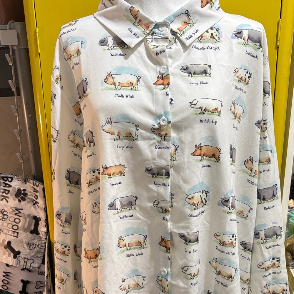 Swine Print Button-Up Shirt